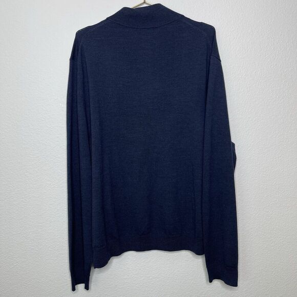 Bloomingdales Mens Merino Wool Sweater XXL Steel Blue 1/4 Zip Lightweight Jumper - Picture 9 of 10